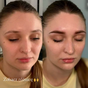 Bardzo wyraźna różnica na brwiach dzięki makijażowi permanentnemu
